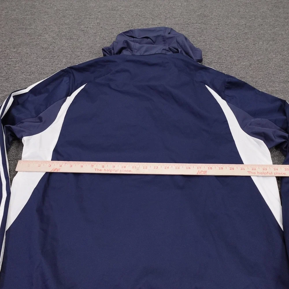 Adidas Jacket‎ Mens Large Blue Hooded Full Zip Windbreaker 3 Stripe X29694